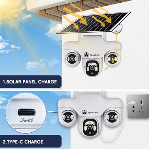 Image of 4G Solar Security Camera - Triple Lens 3MP PTZ Wireless Outdoor CCTV, Solar Powered, 360 Pan Tilt View, Color Night Vision, Motion Detection, Two-Way Audio, IP66 Waterproof, 128GB Support, No WiFi