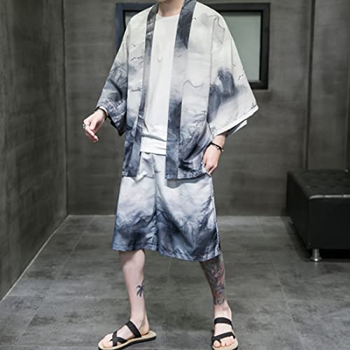 HZCX FASHION Mens Kimono Suit Cover Up Shorts Swimsuits Hanfu Haori Samurai Sets3