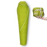 qeedo Hitazo Schlafsack, Mumienschlafsack, leicht, kleines Packmaß, 225x80 cm (LxB) - grün