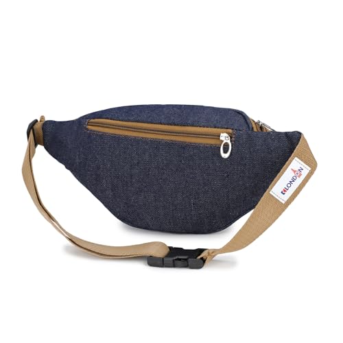 Image of K London Stylish Denim Blue Waist Bag Elegant Style Travel Pouch Passport Holder with Adjustable Strap(2146 Denim Blue)