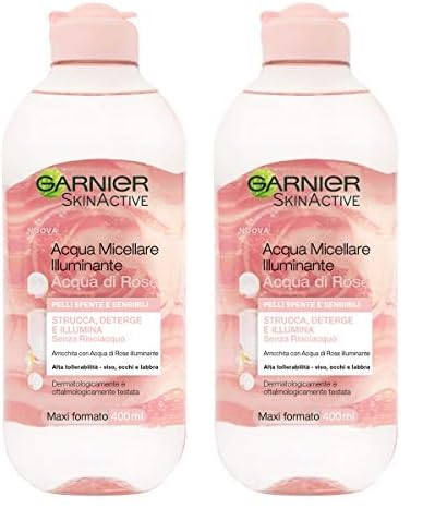 Garnier Acqua di Rose Micellare per Pelli Spente e Sensibili, 400 ml, 1 Unità, Confezione da 2
