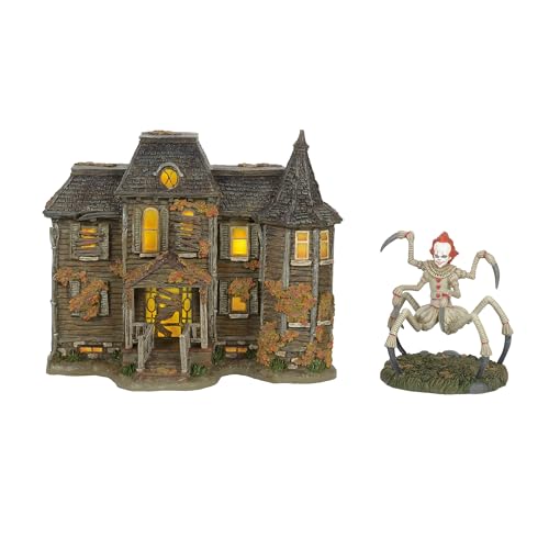 Department 56 Fright Avenue Village IT the Neibolt House and Pennywise in Spider Form Lit Building and Figurine Set 7 Inch Multicolor
