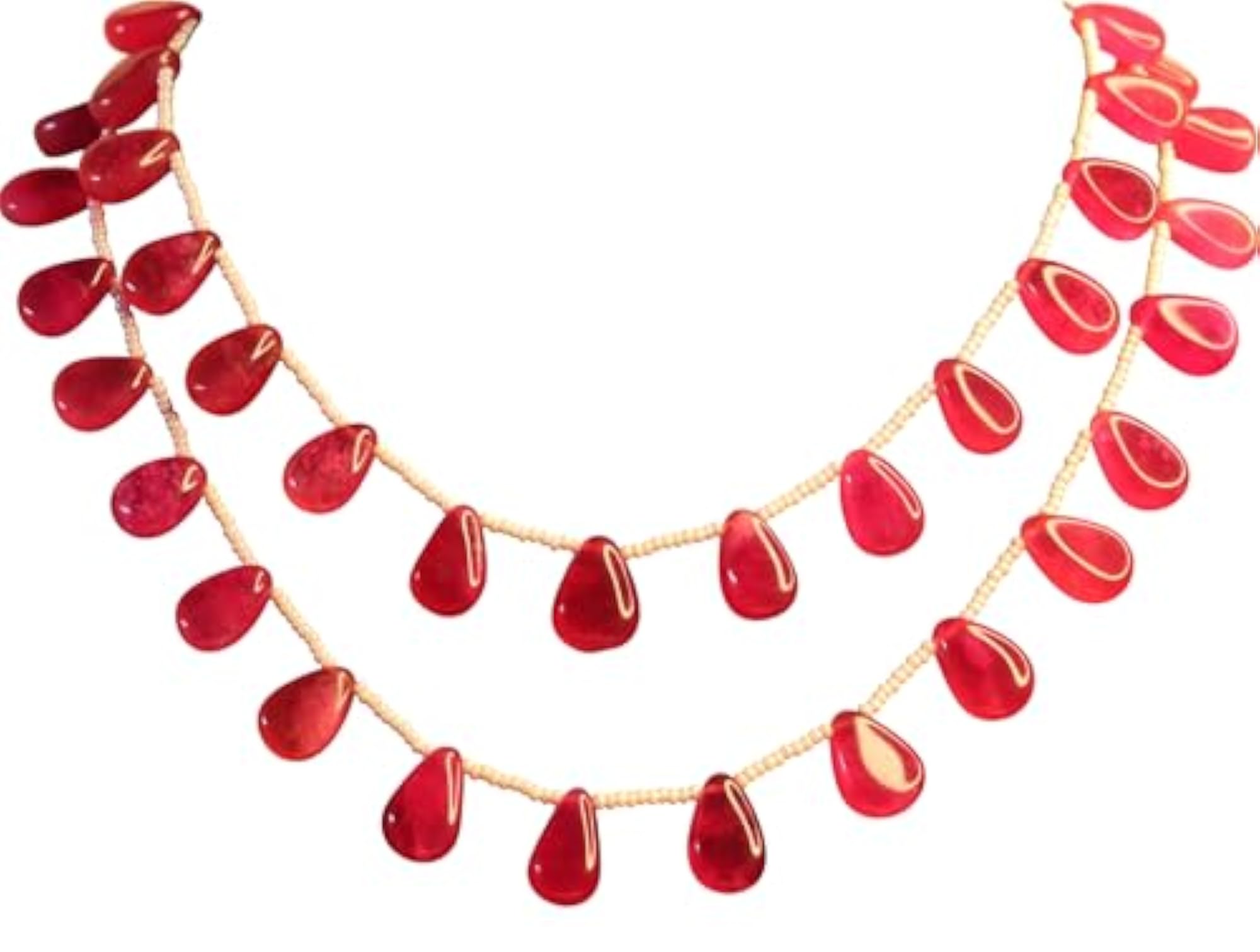 Elegant Double Layer Red Beaded Necklace Set with Earrings