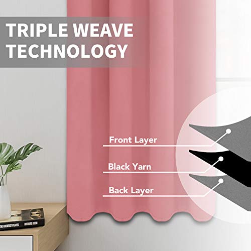 Image of Easy-Going Blackout Curtains for Bedroom, Solid Thermal Insulated Grommet and Noise Reduction Window Drapes, Room Darkening Curtains for Living Room, 2 Panels (52x63 in,Pink)