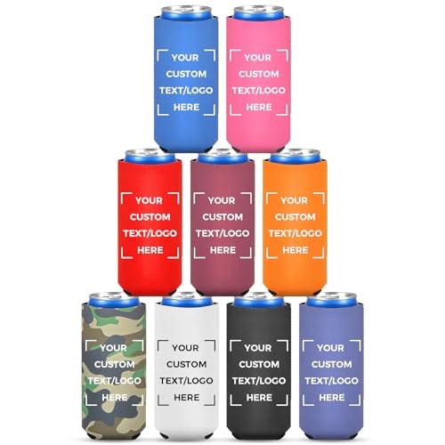 Paintechz Custom Neoprene Slim Can Coolers 100 Pack, Personalized Logo, Photo Or Text Bulk - As Weddings, Parties, Anniversary Decorations - Great For Beer, Other Beverages