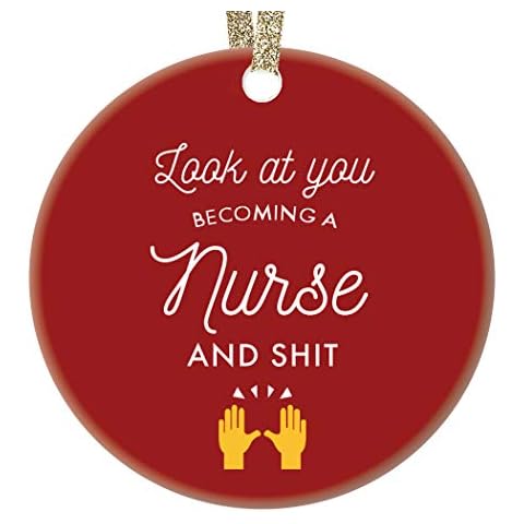 DIGIBUDDHA Nursing School Graduation Ornament Gift Idea Holiday Keepsake Men Women Student Nurse Medical College Graduate Present Cute Colorful Emoticon Funny 3" Ceramic Christmas Tree Decoration Cover