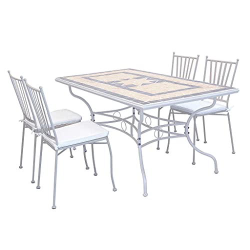 ✅Facile da pulire Milani Home s.r.l.s. Set Tavolo Giardino Rettangolare con Piano in Mosaico 160 X 90 con 4 Sedie in Ferro Tortora per Esterno
