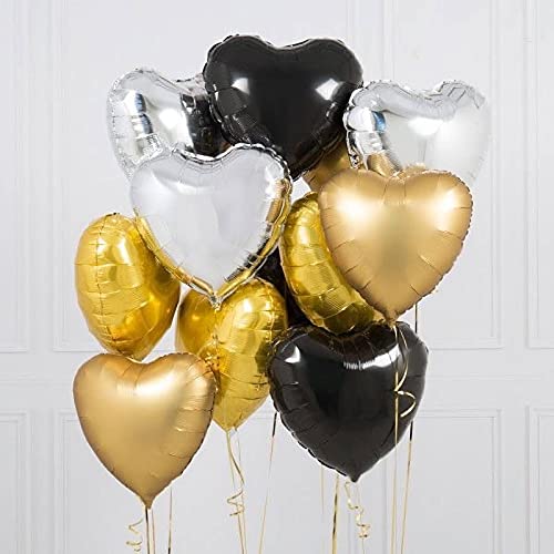 10Pcs Black Foil Heart Shaped Balloons 18 Inch Heart Mylar Balloons For Baby Shower Wedding Valentine Decorations Love Balloons Party Decorations #TOP2
