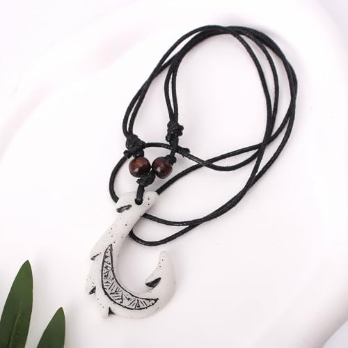 Hawaiian Fish Hook Necklace,Adjustable Hemp Cord Chain,Tribal Hawaiian Necklace Fish Hook Pendant3