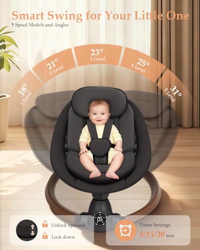 Image of Baby Swing for Infants, Electric Baby Swing with Bluetooth, Portable Infant Swing with 5 Speeds, 10 Songs, 5-Point Harness & Remote Control, for Newborns Infants Indoor Outdoor Use (Black)