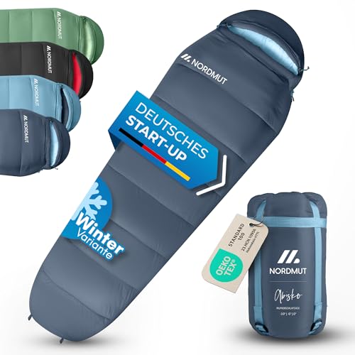 NORDMUT Schlafsack Winter -10 bis 0 Grad komprimierbar- Winterschlafsack Outdoor für Trekking & Camping 1.800 g - Mumienschlafsack wasserabweisend 350GSM