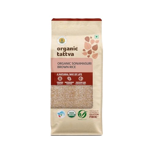 Image of Organic Tattva, Organic Gluten Free Sonamasuri Brown Unpolished Rice - 1Kg | All Natural, Quality Health Food, Enriched with Dietary Fibers & Nutrients