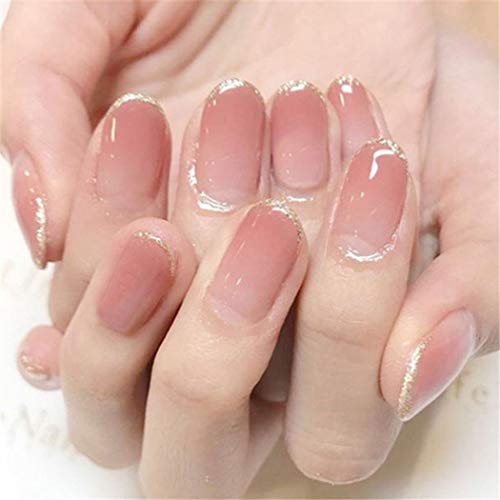 Casdre Glossy Medium Oval Fake Nails Pink Gradient Press On Nails Full Cover Artificial False Nails for Women and Girls(Pack of 24) (A Pink)