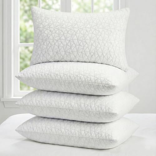 Image of AYKA Premium Microfiber Pillow for Sleeping, Set of 4 | 17x27 Inch Hotel Luxury Bed Pillows | 100% Virgin Fiber Fill, Soft & Fluffy | Neck Support for Side, Back & Stomach Sleepers | White
