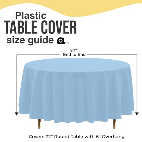 Image of Exquisite 66% Thicker Premium Light Blue Round Tablecloths Plastic Table Cloth Disposable 48 Pack 84 inch Round Table Cloth Disposable Light Blue Tablecloths Won't Tear Easily Like Cheap Thin Brands