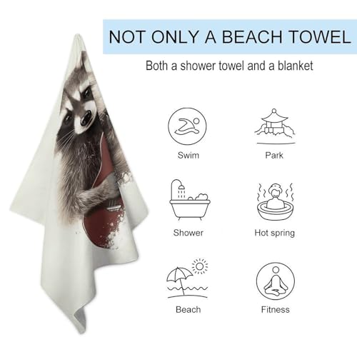 Toalla de playa Funny Raccoon - Absorbente y de secado rápido, toalla para gimnasio, ultra portátil, resistente, para viaje, ducha, playa, gimnasio, spa, natación y aventuras al aire libre miniatura 3