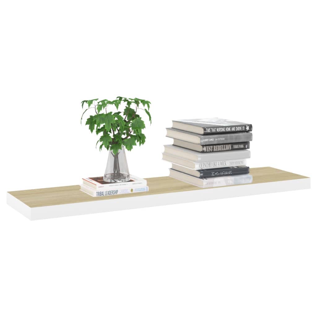 Półki wiszące 4 szt. dąb i biały 90 x 23,5 x 3,8 cm płyta MDF konstrukcja płyty o strukturze plastra miodu metalowa rama półka ścienna rozwiązanie do przechowywania akcesoria do domu