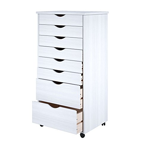 Adeptus Original Roll Cart, Solid Wood, 6+2 Drawer Extra Wide Drawers Roll Carts, White #TOP3