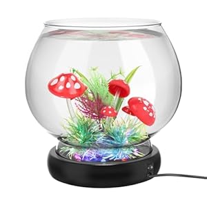 hygger 0.5 Gallon/1 Gallon Glass Fish Bowl with LED Light and Decor, Small Round Betta Fish Tank Goldfish Bowl, Round Clear Unbreakable Aquarium/Vase/Hydroponic Plant Terrarium, Nice Centerpieces