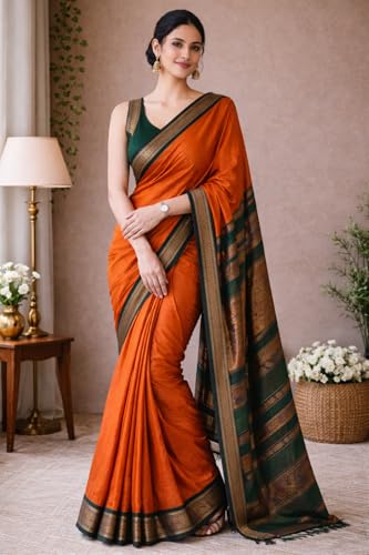 Image of South Cotton Gadwal Saree for Women | Celebrity Inspired Traditional Ethnic Wear | Chettinad & Kalyani Cotton Sarees | Soft Cotton Saree with Blouse Piece