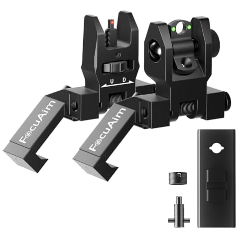 FocuAim 45 Degree Offset Iron Sights, Flip Up Front Rear Sites with Red&Green Dot, Tool-Free AdjustableCanted Iron Sights Rapid Transition, Fits Picatinny and Weaver Rails Cover