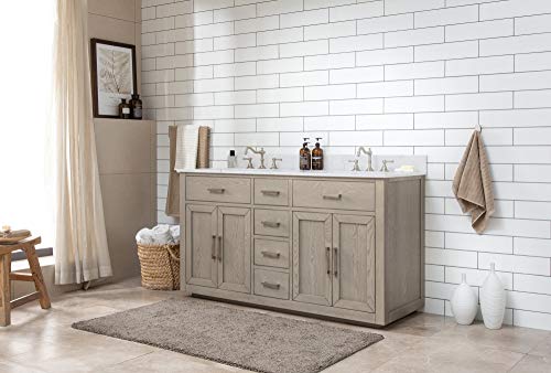 Urbanfurnishing.net - Grace 60-Inch (60") Mid-Century Bathroom Sink Vanity Set With Carrara White Quartz Top - Antique Gray #TOP3