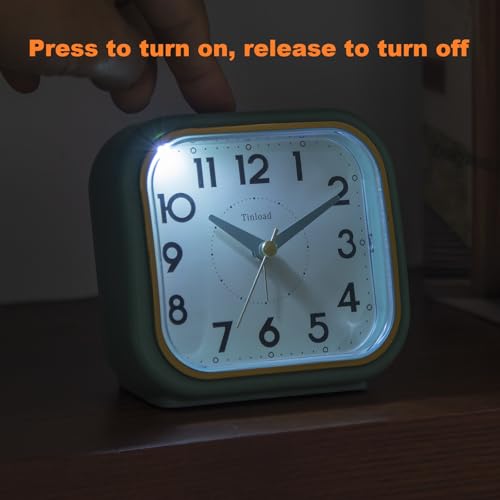 Image of Tinload 4.3 inch Vintage Retro Analog Alarm Clock, Super Silent Non Ticking Clock with Manual Light, Snooze, Battery Operated, Simply Design, for Living Room, Bedroom, Bedside, Desk(Green-V2)