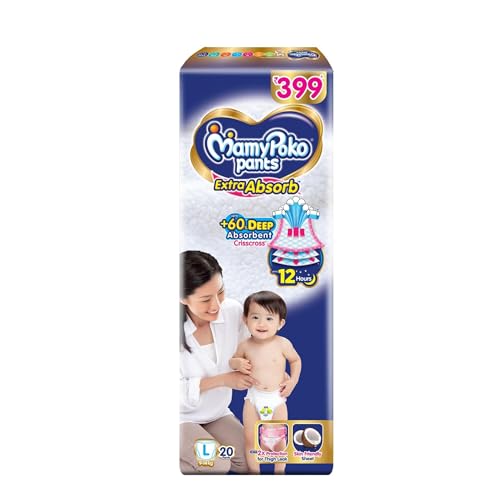 Image of MamyPoko Pants Extra Absorb Baby Diapers, Large (L), 20 Count, 9-14 kg