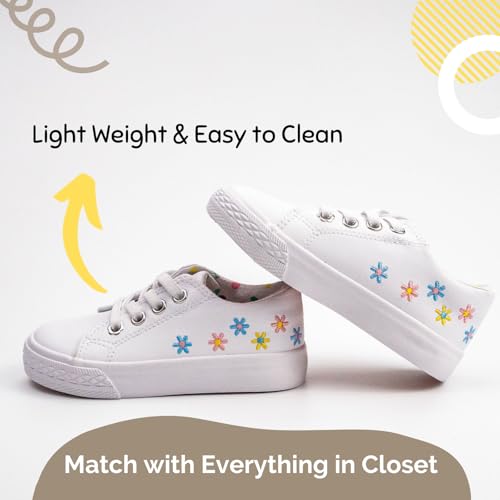 waddle wonder Toddler Sneakers for Boys and Girls, Low Top Lightweight Slip on Flower Embroidery Classic Loafer Flat Shoes with Elastic Lace2