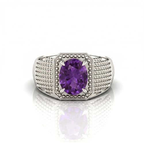 Bague améthyste naturelle 7 carats et argent 925 ajustable pour homme et femme