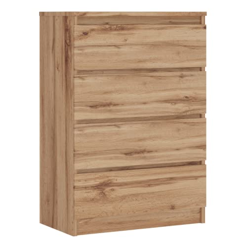3E 3xE living.com Commode avec 4 tiroirs chêne wotan, L : 70 cm, H : 101 cm, P : 39 cm