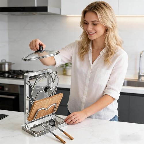 Support couvercle de casserole avec plateau d'égouttement - 4