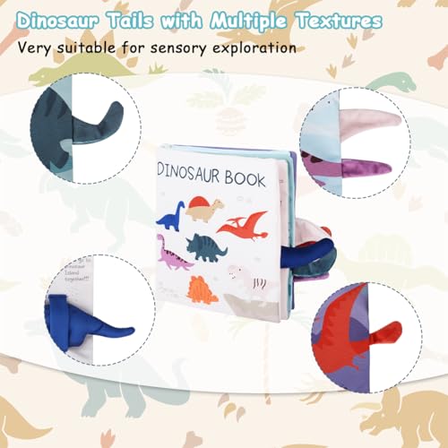 Image of SNOWIE SOFT 3D Baby Cloth Dinosaur Book 0-3 Years Soft Fabric Rustle Mirror | Sensory Play, Easy Grip Pages for Little Hands, High Contrast Patterns, Crinkle Sound, Washable Cloth, Reflective Panel