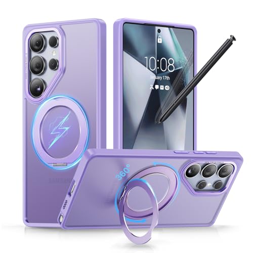 Coque Samsung S25 Ultra QTlier lilas mat avec anneau rotatif 360