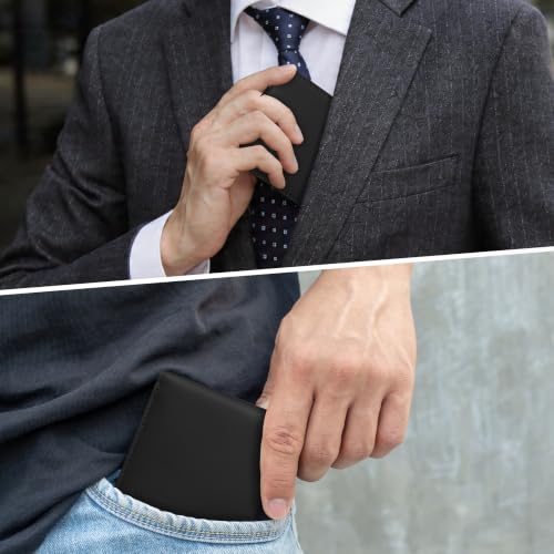 Image of Chelmon Genuine Leather Slim Wallet for Men ID Window with RFID Blocking Minimalist Front Pocket Mens Bifold Bussiness Card Holder Gift for Men, Craze Horse Black