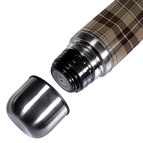 Insulated Water Bottle Stainless Steel Water Bottles Metal Water Bottle, Vintage Brown Lattice Plaid Grid #TOP2