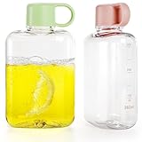 ZEAYEA 2 Pack Portable Flat Water Bottle, 12 oz BPA Free Slim Drinking Bottle, Plastic Travel Flask for Outdoor Sports, Camping, Fitness, Gym, Fits Purse Bag Pocket