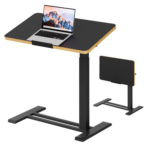 SANODESK Medical Adjustable Overbed Bedside Table with Casters 90Â° Tilt Top Pneumatic Mobile Rolling Laptop Computer Standing Desk Cart with Tray, Hospital and Home Use(27.6\" W x 15.7\" D, Black)