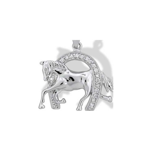Pave Cz Cow Girl Equestrian Thoroughbred Winner Horse Pendant Horseshoe Necklace Western Jewelry For Women .925 Sterling Silver #TOP2