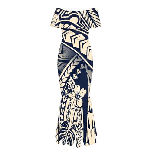 Image of Polynesian Dresses for Women Off Shoulder Maxi Dress Puletasi Samoan Dresses S-7XL