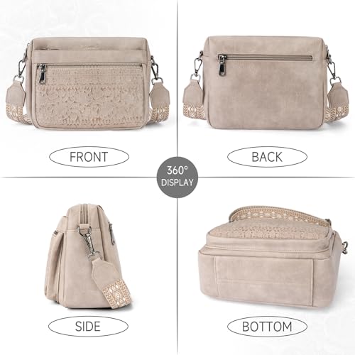 Image of Crossbody Bags for Women Trendy Vegan Leather Crossbody Phone Purse | Travel shoulder bag, embossed design, floral patterns, multi pockets, adjustable strap, lightweight purse for daily shopping