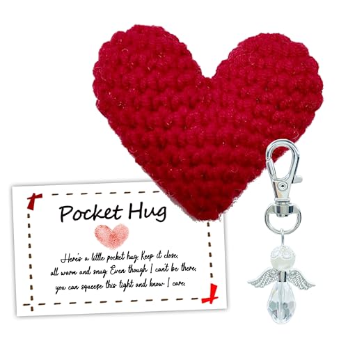 MKISHINE Little Pocket Hug Crocheted Heart Small Gift, Pocket Hug Crochet Heart with Sympathy Card, Handmade Cute Crocheted Pocket Hug Token, Inspirational Pocket Hug Gift