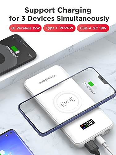 Gigastone 2In1 Power Bank 10000Mah Battery Pack, 20W Fast Charging With Pd 3.0 9V/2A Usb-C, 18W Qc 3.0 Usb-A, 15W Qi Wireless Charger, Compatible With Iphone, Ipad, Android, And Qi Enabled Devices #TOP5