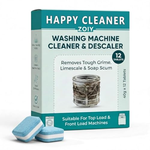 Image of Washing Machine Cleaner Descaler (12 Count) - Deep Cleaning Tablets for HE Front Load & Top Loader - Odor Eliminator & Grime Remover for Drum, Pump & Tub Seal