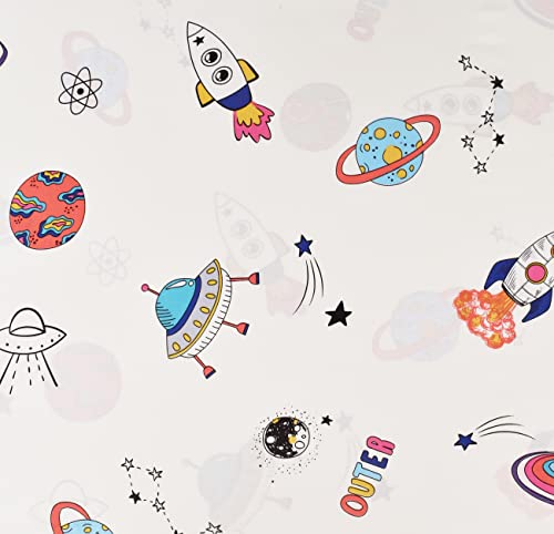 J-Pinno Outer Space Planet Rocket Travel Adorable Twin 100% Cotton 3 Pieces Sheet Set For Kids Girls Children Flat Sheet + Fitted Sheet + Pillowcase Bedding Decoration Gift Set #TOP4