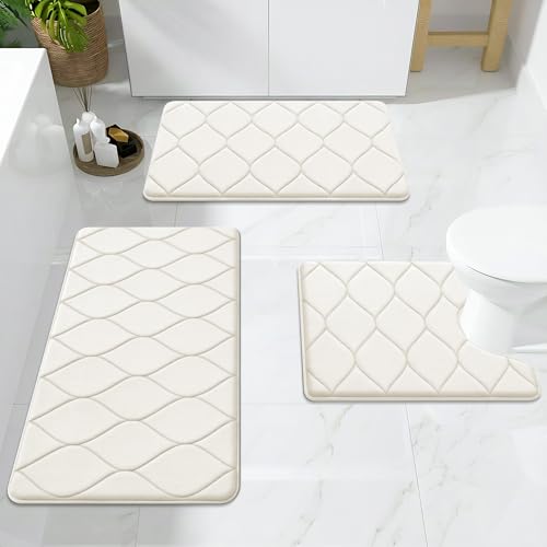 Image of Smiry Memory Foam Bath Mat 24x16, Ultra Soft Absorbent Bathroom Rugs | Ivory, Plush Quick Dry and Machine Washable Cushion Bath Mats for Bathroom, Shower, Tub & Home Decor