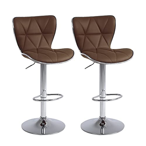 Chummaven Adjustable Swivel Bar Stools Set Of 2 With Shell Back, Modern Kitchen Bar Chairs, Counter Bar Stools Chairswith Chrom Base Armless For Kitchen Island Pub Bar Dining Room (Brown) #TOP4