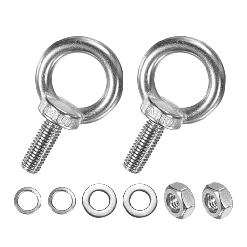 M METERXITY 2-Sets Stainless Eyebolt M10x26mm Shoulder Lifting Eye Bolt with Nuts Washers Male Screw Thread Ring Shoulder Eye Bolts Length 1.02 Inch for Suspending/Fastening
