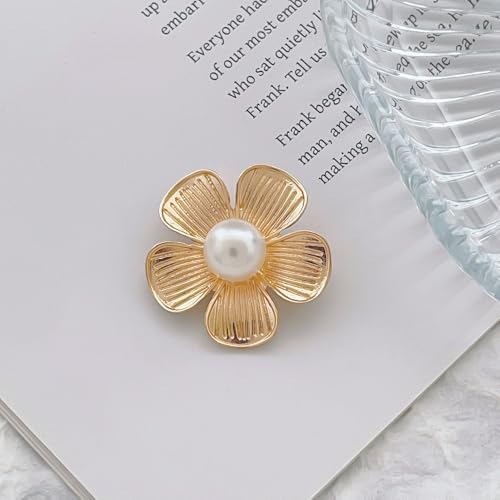 Image of Gold Flower Brooches and Pins for Women Floral Lapel Pin Cute Kawaii Petals Badge for Blazer Dress Hat Accessories