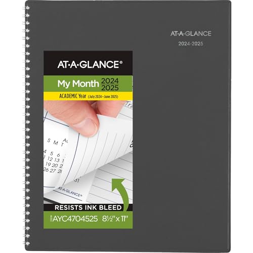 AT-A-GLANCE Planner 2024-2025 Academic, Monthly, 8-1/2" x 11", Large, Monthly Tabs, Flexible Cover, DayMinder, Charcoal (AYC47045) by AT-A-GLANCE - Used condition - US$15.67